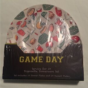 Game Day Service For 10 Disposable Dinnerware Set Football Oriented NWT